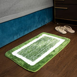 Elegance Weed Green-White Microfibre Floor + Bath Mat (L-60 x W-40 cms)