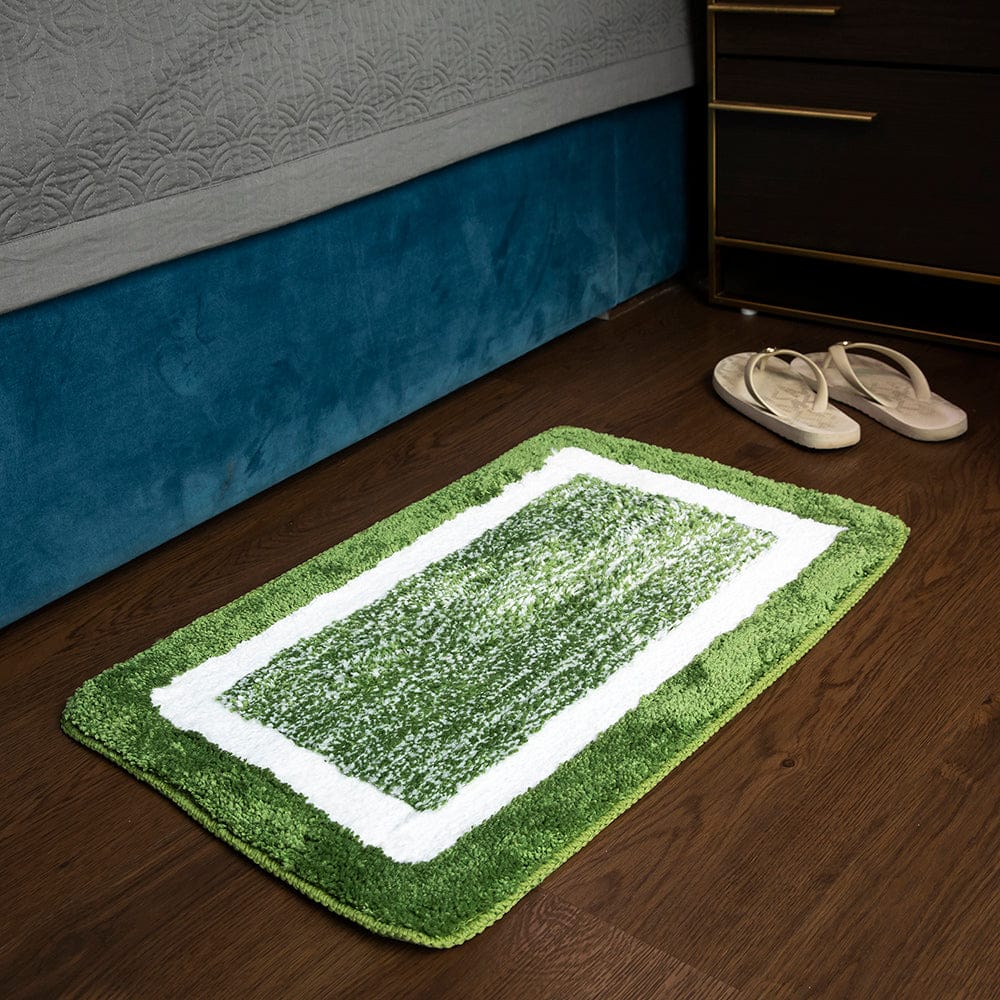 Elegance Weed Green-White Microfibre Floor + Bath Mat (L-60 x W-40 cms)