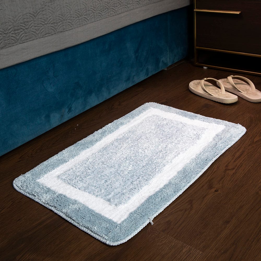 Elegance Gray-White Microfibre Floor + Bath Mat (L-60 x W-40 cms)