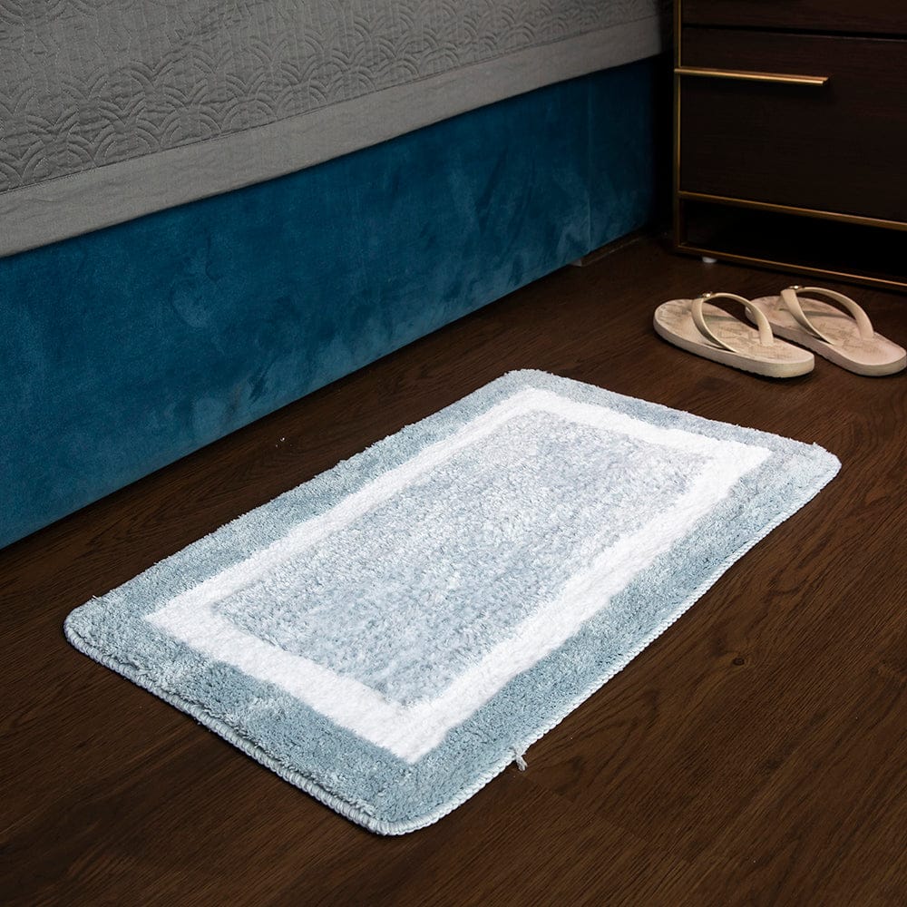 Elegance Gray-White Microfibre Floor + Bath Mat (L-60 x W-40 cms)