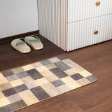 Elegance Microfibre Multicolor Squares Grid Floor + Bath Mat (L-58 x W-38 cms)