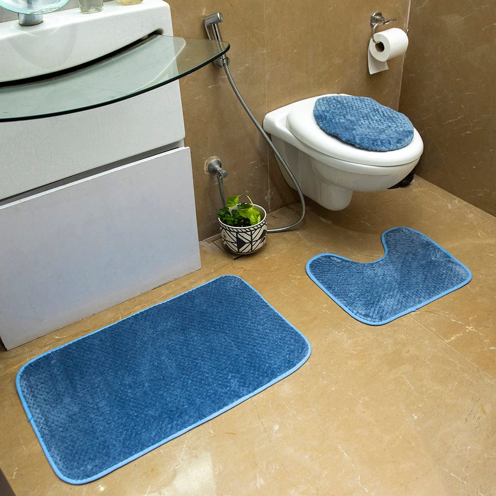 Luxe Cashmere Blue 3 Piece Bathroom Mats Set (L-80 x W-50 cms)