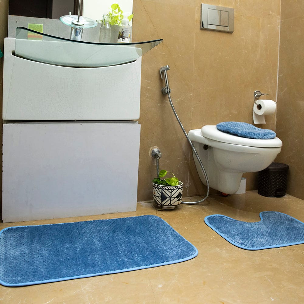 Luxe Cashmere Blue 3 Piece Bathroom Mats Set (L-80 x W-50 cms)