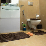 Luxe Brown High Stripes 3 Piece Bathroom Mats Set (L-80 x W-50 cms)