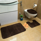 Luxe Brown High Stripes 3 Piece Bathroom Mats Set (L-80 x W-50 cms)
