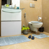 Luxe Light Gray High Stripes 3 Piece Bathroom Mats Set (L-80 x W-50 cms)