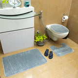 Luxe Light Gray High Stripes 3 Piece Bathroom Mats Set (L-80 x W-50 cms)
