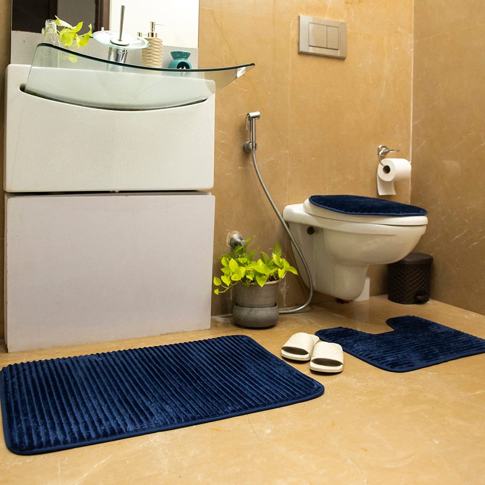 Luxe Blue 3 Piece Bathroom Mats Set (L-80 x W-50 cms)