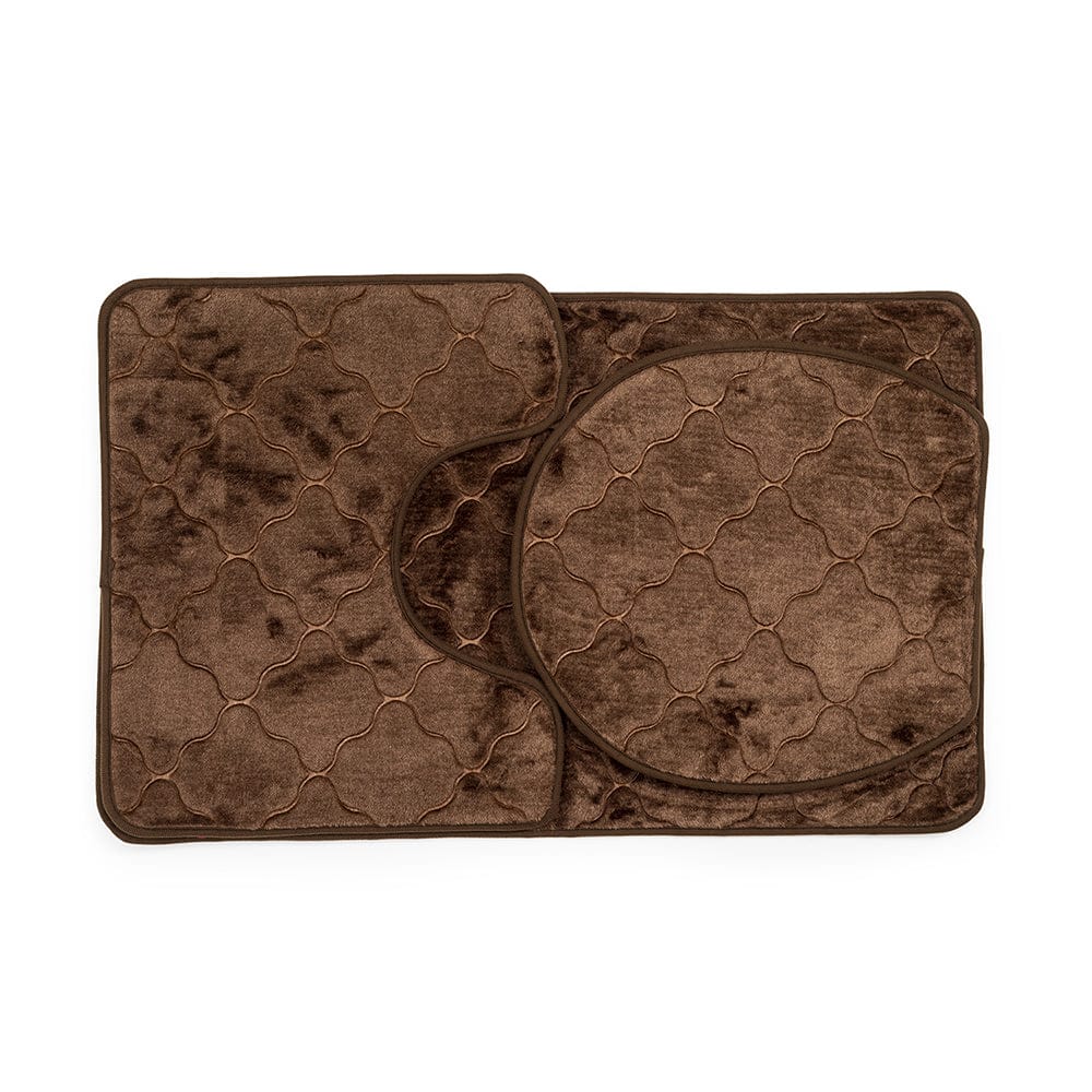 Luxe Classic Rashe Emboss 3 Piece Bathroom Mats Set (L-80 x W-50 cms) - Chocolate Brown