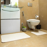 Luxe Beige Snow Fleece 3 Piece Bathroom Mats Set (L-80 x W-50 cms)