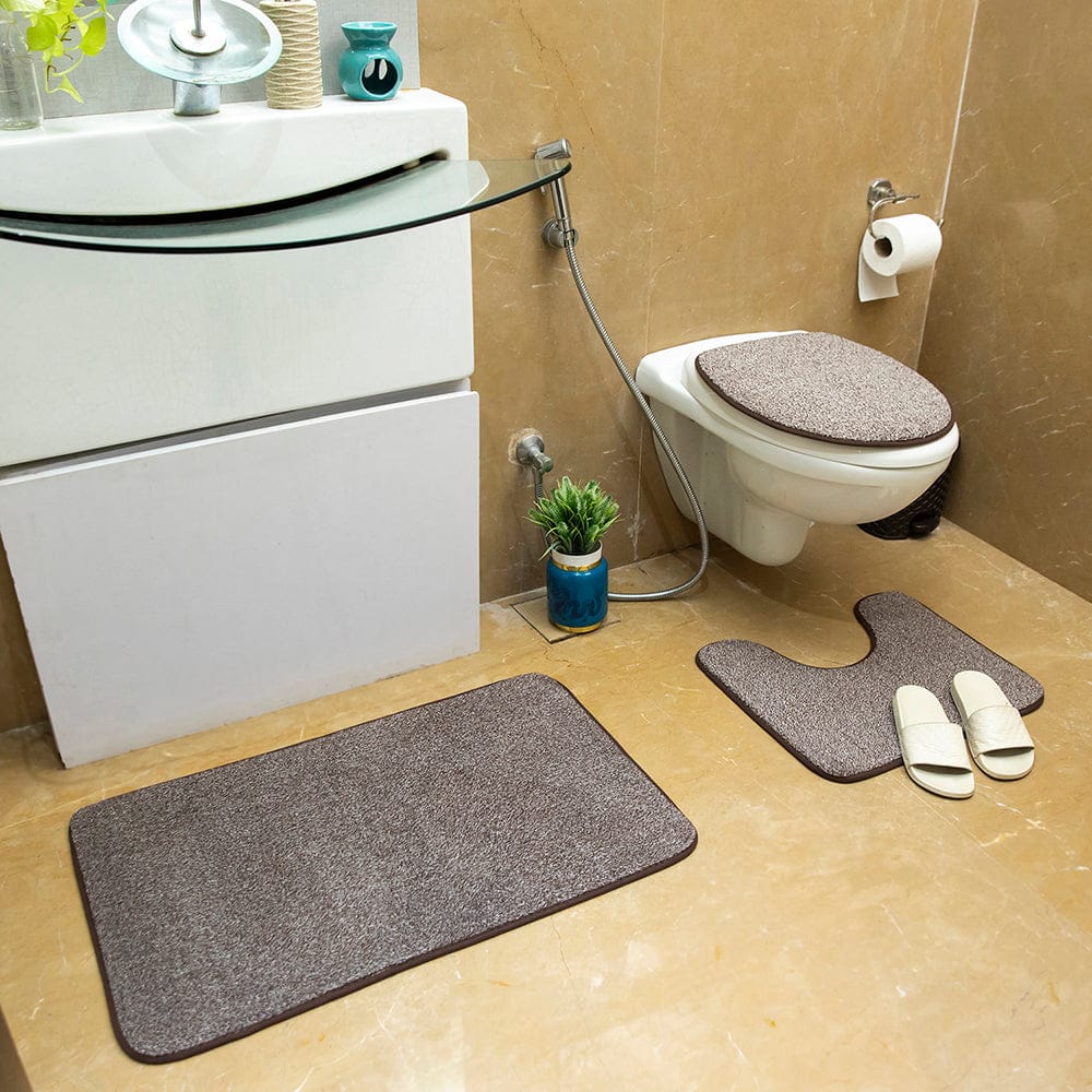 Luxe Brown-Umber Snow Fleece 3 Piece Bathroom Mats Set (L-80 x W-50 cms)