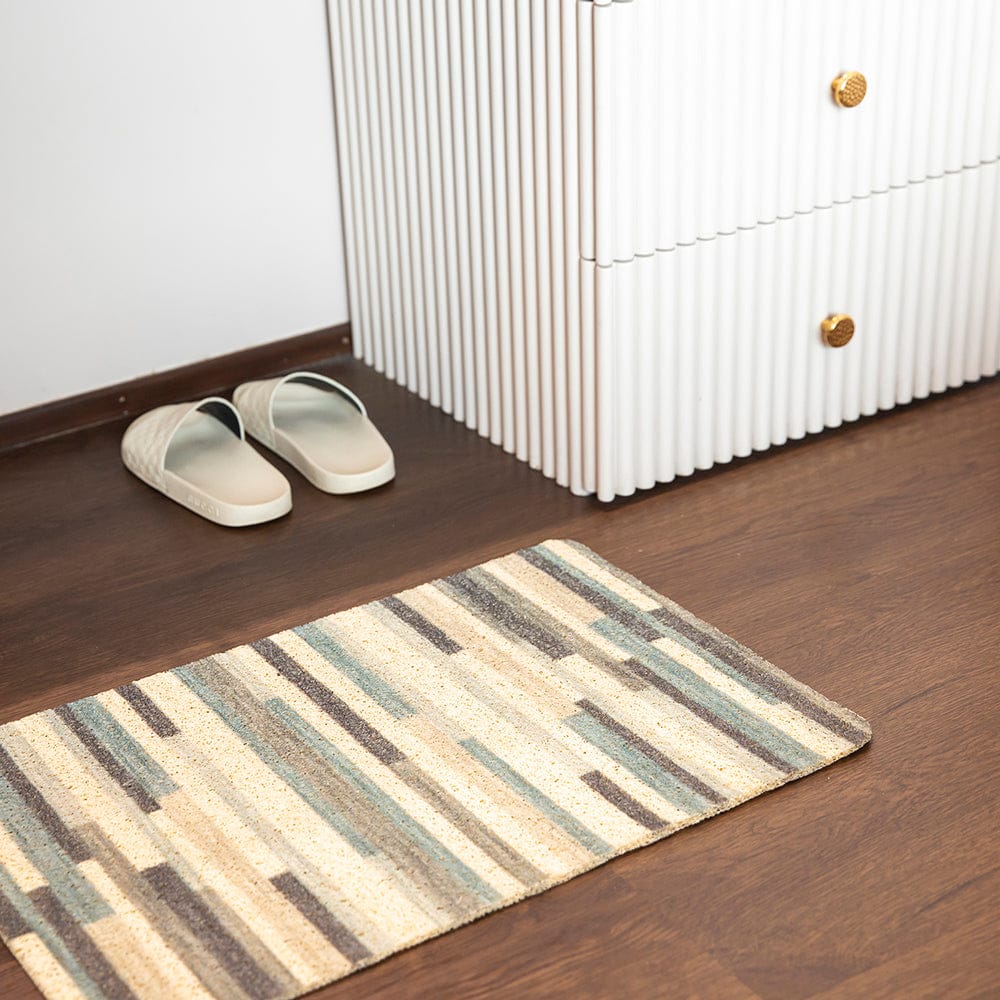 Elegance Microfibre Multicolor Stripes Grid Floor + Bath Mat (L-58 x W-38 cms)