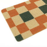 Elegance Microfibre Multicolor Orange Grid Floor + Bath Mat (L-58 x W-38 cms)