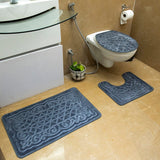 Luxe Classic Rashe Emboss 3 Piece Bathroom Mats Set (L-80 x W-50 cms) - Oxford Gray