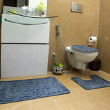 Luxe Classic Rashe Emboss 3 Piece Bathroom Mats Set (L-80 x W-50 cms) - Oxford Gray