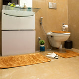 Luxe Waves Rashe Emboss 3 Piece Bathroom Mats Set (L-80 x W-50 cms) Gold-Brown