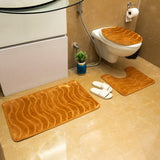 Luxe Waves Rashe Emboss 3 Piece Bathroom Mats Set (L-80 x W-50 cms) Gold-Brown