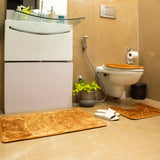 Luxe Sea Life Rashe Emboss 3 Piece Bathroom Mats Set (L-80 x W-50 cms) Gold-Brown