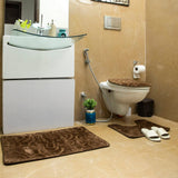 Luxe Flowers Rashe Emboss 3 Piece Bathroom Mats Set (L-80 x W-50 cms) - Chocolate Brown