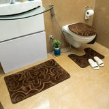 Luxe Flowers Rashe Emboss 3 Piece Bathroom Mats Set (L-80 x W-50 cms) - Chocolate Brown