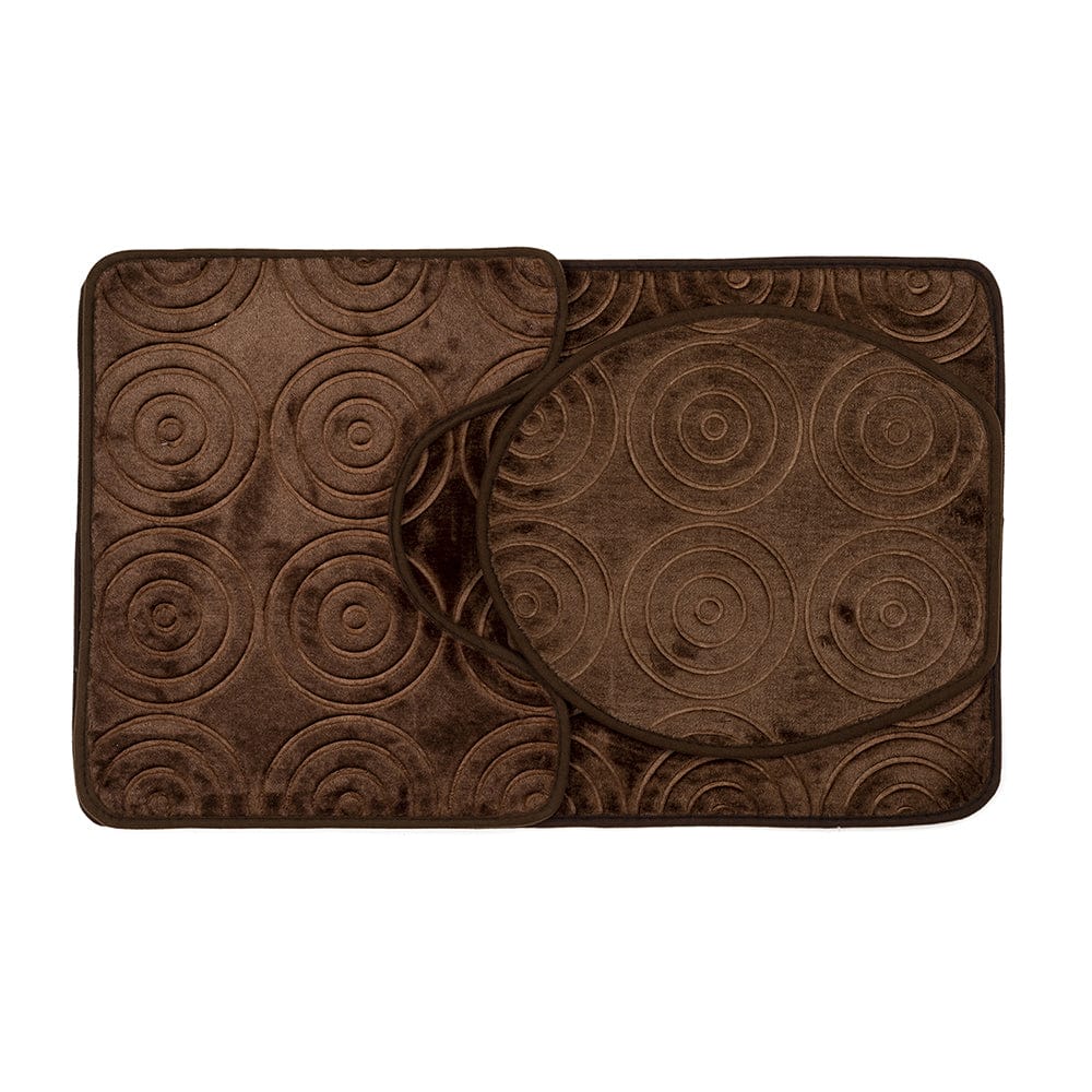 Luxe Circles Rashe Emboss 3 Piece Bathroom Mats Set (L-80 x W-50 cms) - Chocolate Brown