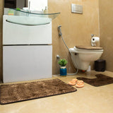 Luxe Circles Rashe Emboss 3 Piece Bathroom Mats Set (L-80 x W-50 cms) - Chocolate Brown