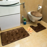 Luxe Circles Rashe Emboss 3 Piece Bathroom Mats Set (L-80 x W-50 cms) - Chocolate Brown