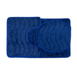 Luxe Waves Rashe Emboss 3 Piece Bathroom Mats Set (L-80 x W-50 cms) - Cobalt Blue