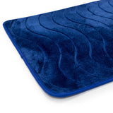 Luxe Waves Rashe Emboss 3 Piece Bathroom Mats Set (L-80 x W-50 cms) - Cobalt Blue
