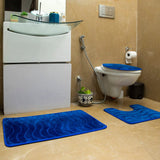 Luxe Waves Rashe Emboss 3 Piece Bathroom Mats Set (L-80 x W-50 cms) - Cobalt Blue