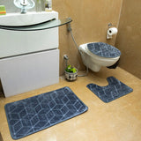 Luxe Cuboid Rashe Emboss 3 Piece Bathroom Mats Set (L-80 x W-50 cms) - Oxford Gray