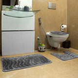 Luxe Waves Rashe Emboss 3 Piece Bathroom Mats Set (L-80 x W-50 cms) - Oxford Gray
