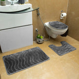 Luxe Waves Rashe Emboss 3 Piece Bathroom Mats Set (L-80 x W-50 cms) - Oxford Gray