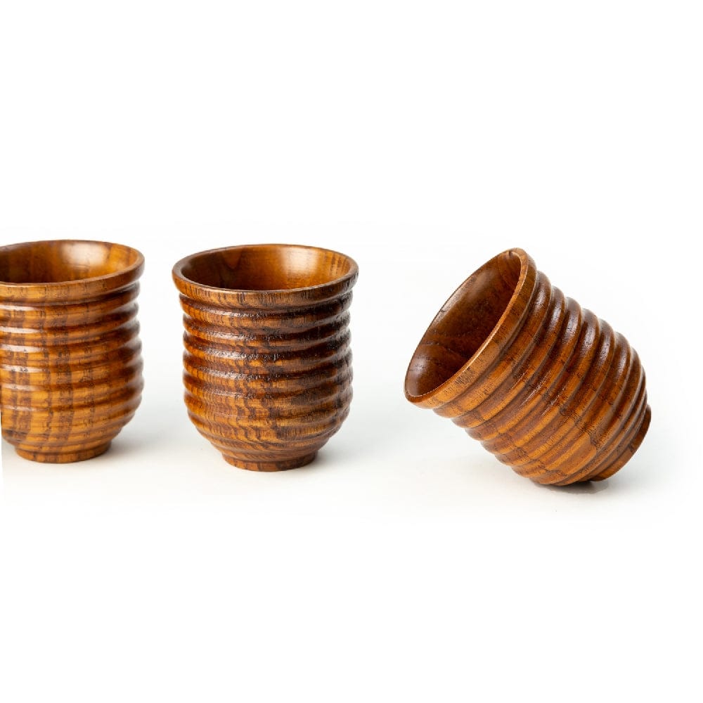 Artistic 9 Lines Wooden Cup - Natural Wood - Dinnerware - Eco Friendly - 80 ml - Pack of 2