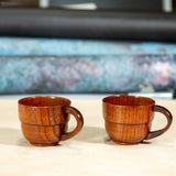 Artistic Triple Ridged Wooden Mug with Handle - Dinnerware - Eco Friendly - 150ml - Pack of 4