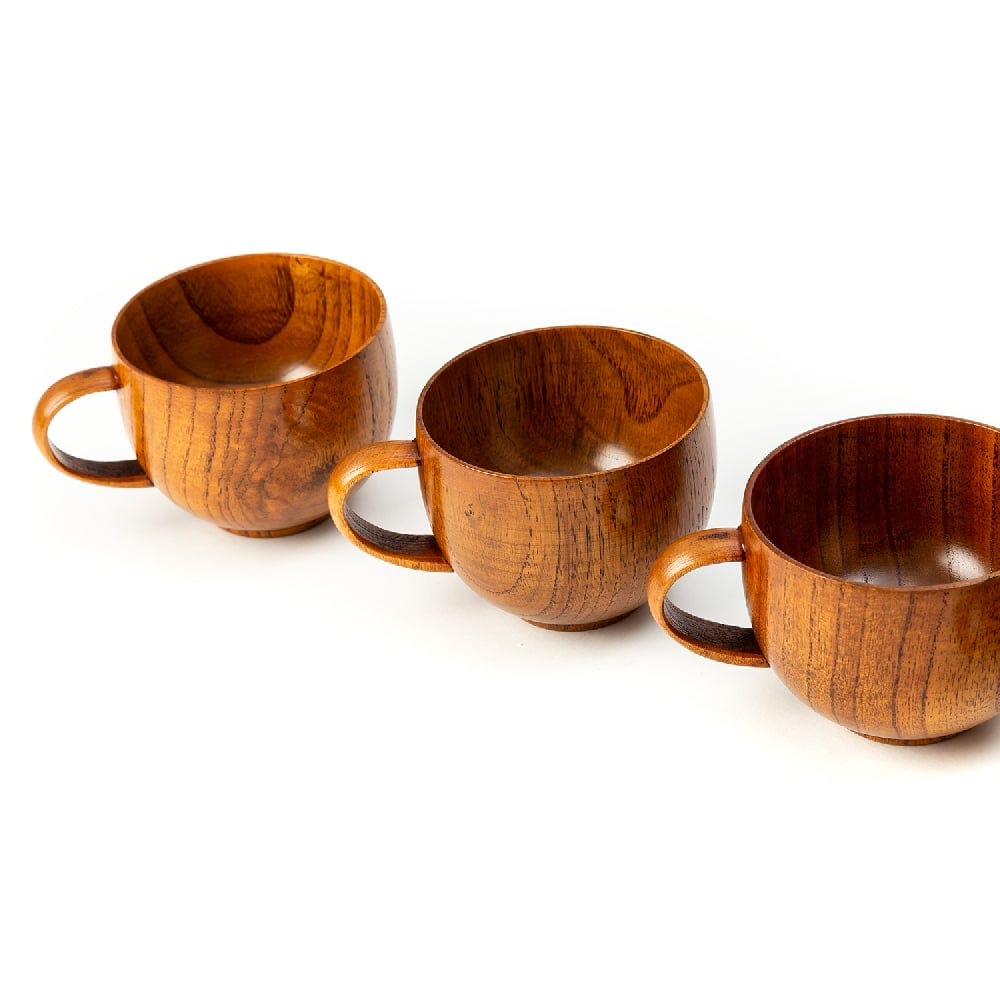 Artistic Round Wooden Mug Tea / Coffee Set - Dinnerware - Eco Friendly - 200 ml - Pack of 2