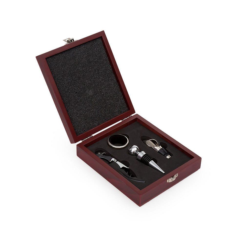 4 Piece Wine Accessory Kit in Wooden Gift Box - EZ Life