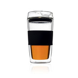 Double Wall On-The-Move Glass with Sipper Lid & Non-Slip Holder Sleeve (330 ml) (Black)