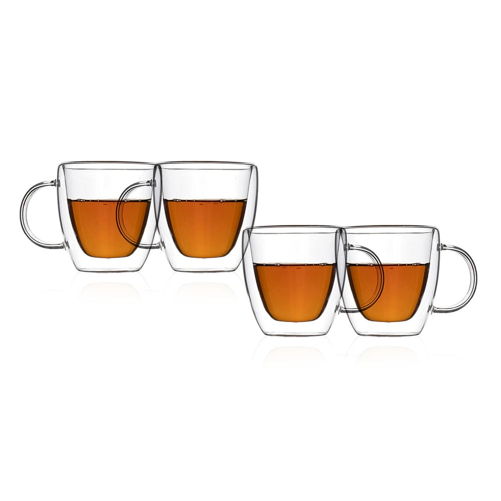 Tea Moments : Classy Green Tea Kettle with 4 Double Wall Mugs (150ml) Gift Set