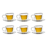 Double Wall Glass Twirl Cup & Saucer Set (180 ml) (Set of 6)