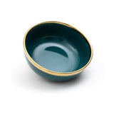 Urbane Select Class Glossy Emarald Green with Gold Lining Bone China Ceramic Bowls (7 Inch - 1100 ml) (Pack of 2)