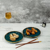 Urbane Select 7.3 Inch Bone China Plate (Glossy Emerald Green with Gold Lining) (Pack of 2)