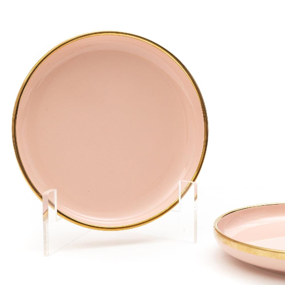 Urbane Select 7.3 Inch Bone China Plate (Glossy Baby Pink with With Lining) (Pack of 2)