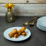 Glazed Light Blue 7.5 Inch Diamonds Ceramic Plates (Set of 6)