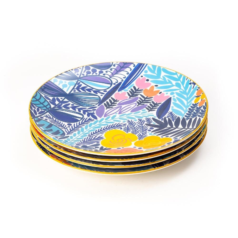 Artistic Colorful Blue 8.5 Inch Round Ceramic Plates (Set of 6)