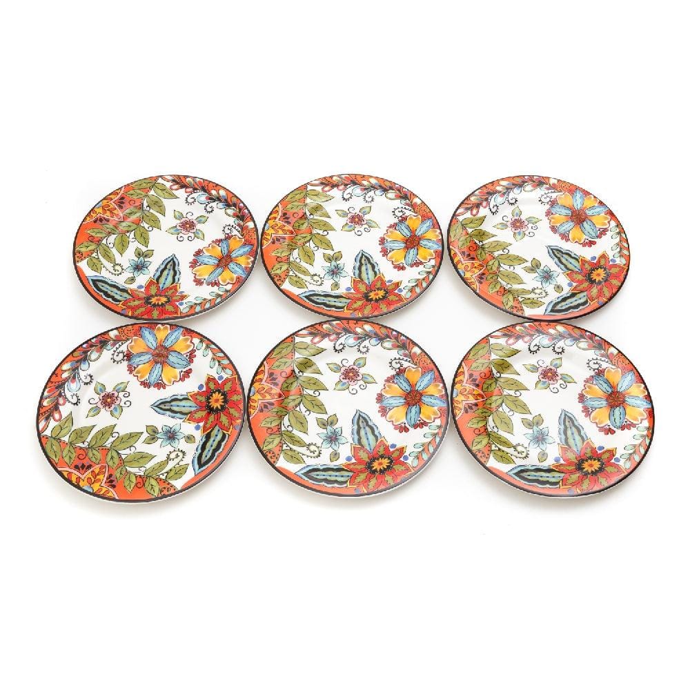 Persian Blossoms 8.5 Inch Ceramic Plate (Orange Flowers) (Pack of 6)