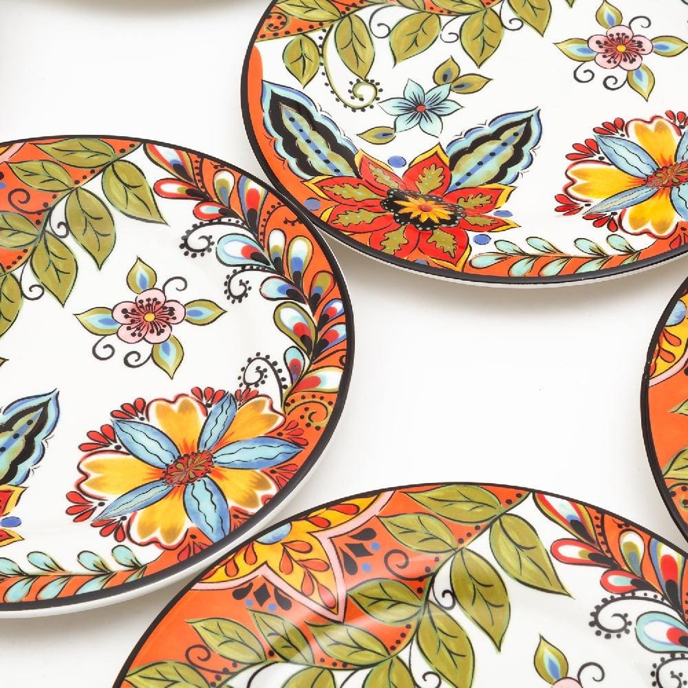 Persian Blossoms 8.5 Inch Ceramic Plate (Orange Flowers) (Pack of 6)