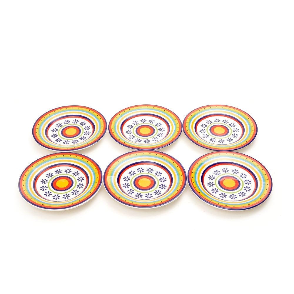 Bohemian Daisy 8.5 Inch Ceramic Plate (Orange, Blue & Yellow) (Pack of 6)