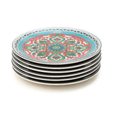 Modish Mandala 8.5 Inch Ceramic Plate (Green, Red & Teal Blue) (Pack of 6)