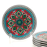 Modish Mandala 8.5 Inch Ceramic Plate (Green, Red & Teal Blue) (Pack of 6)